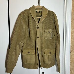 NEW Orvis Hocker, heavy, ribbed, cotton shawl collar cardigan with elbow patches